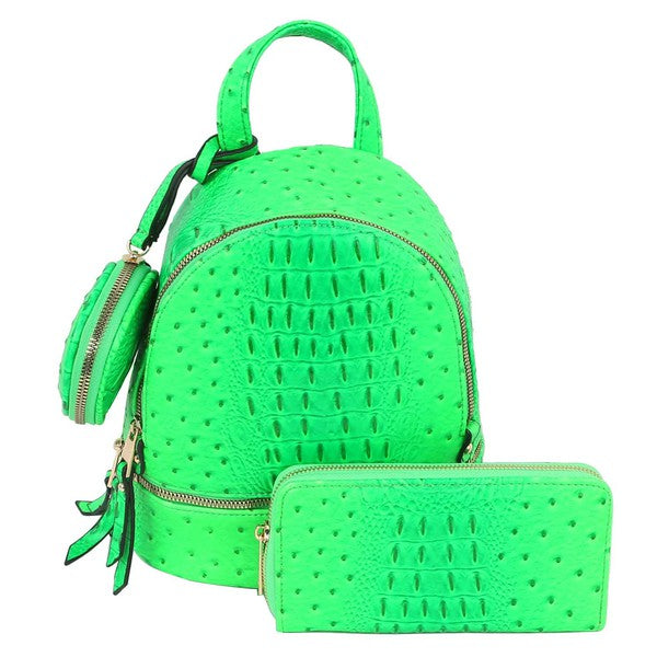 Ostrich Croc Neon 3 in 1 Convertible Backpack